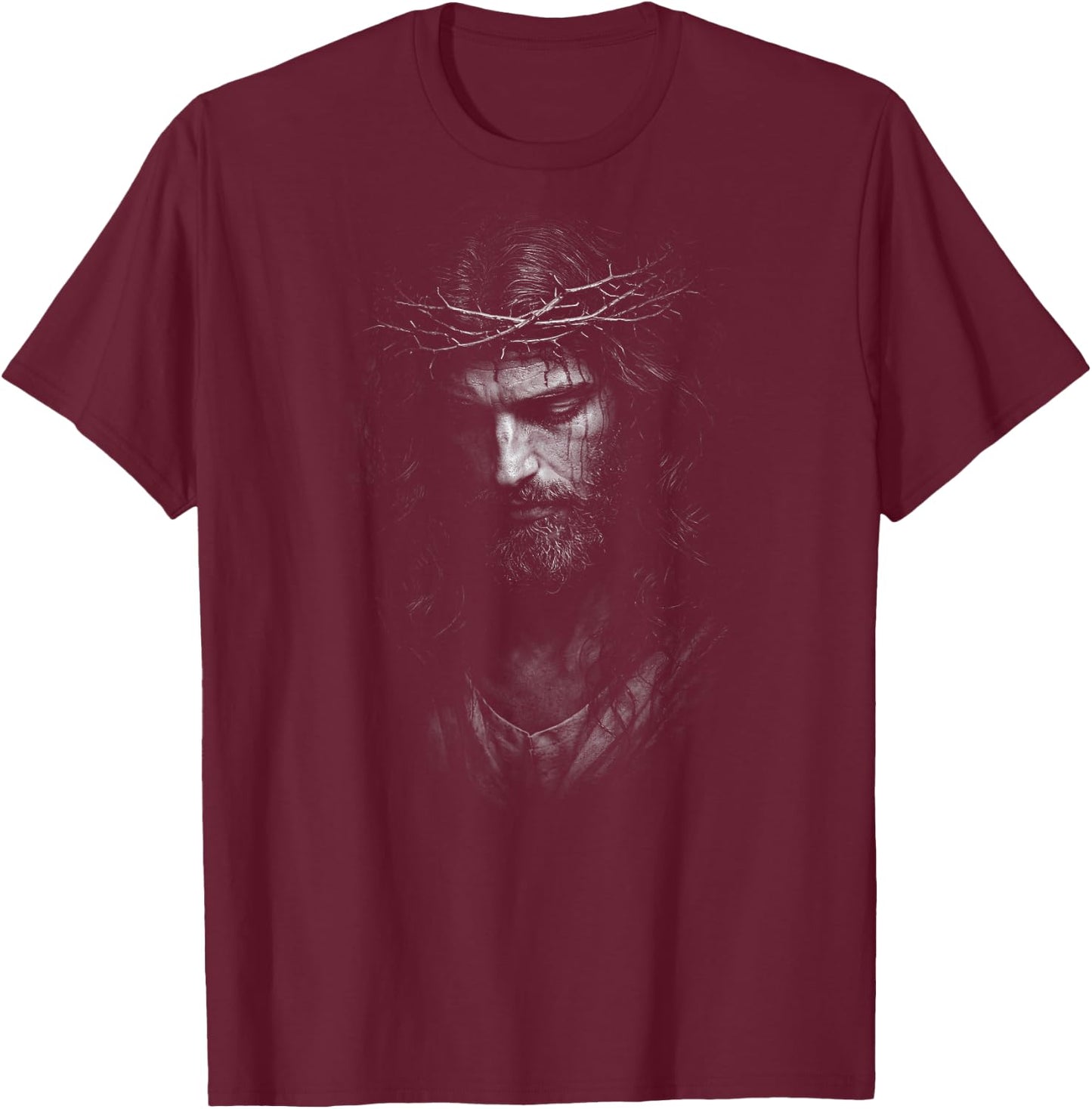 Heiliger Jesus mit Dornenkrone, Portraitrückdruck T-Shirt - T-Shirt | Maroon