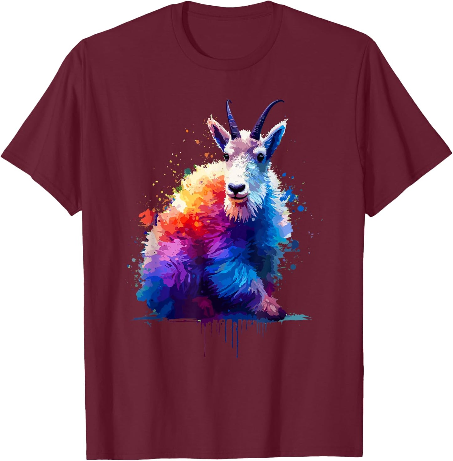 Splash Art Mountain Goat Goats T-Shirt - T-Shirt | Maroon