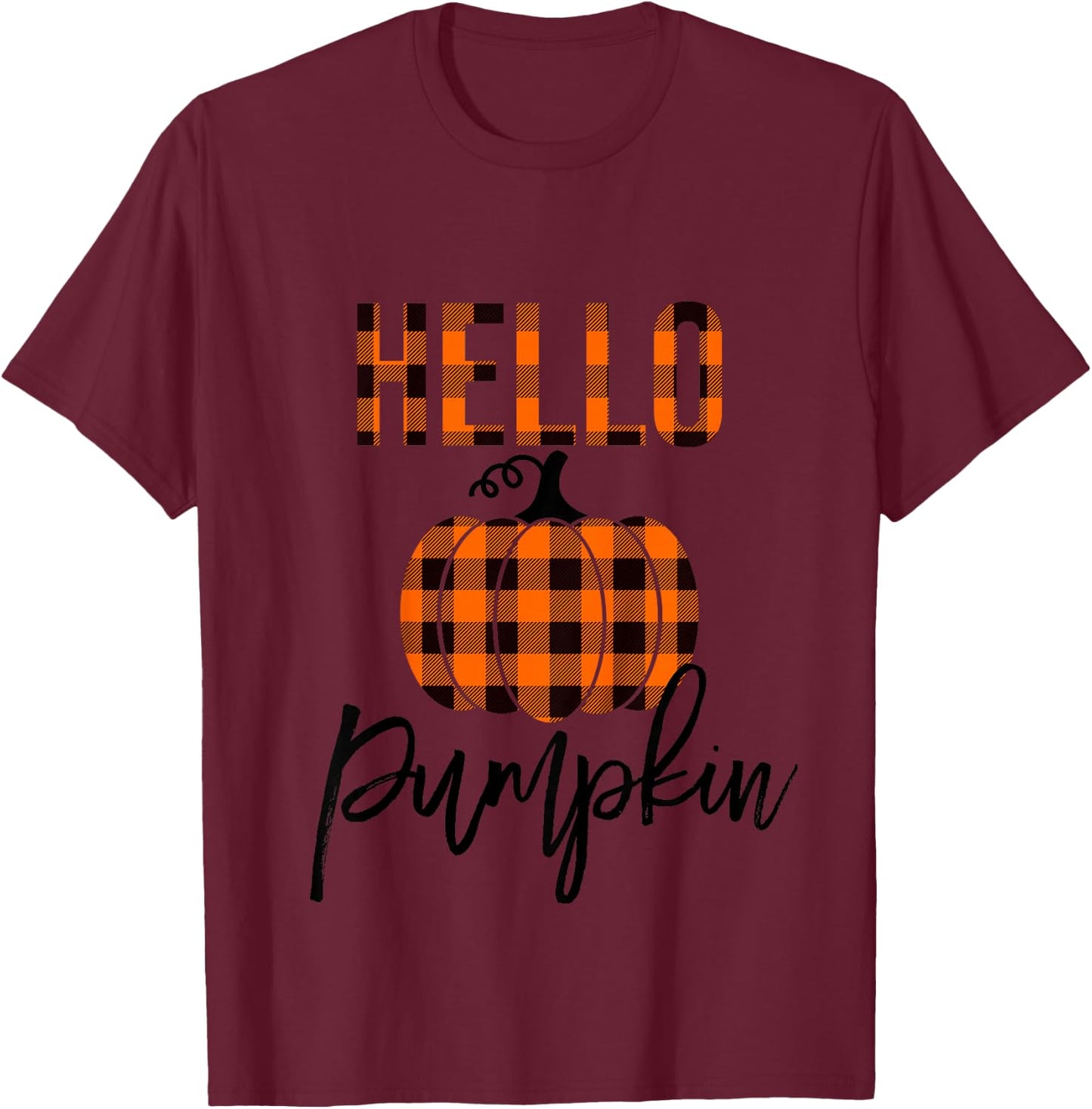 Kids Hello Pumpkin Plaid Toddler Girls Pumpkin Patch T-Shirt - T-Shirt | Maroon