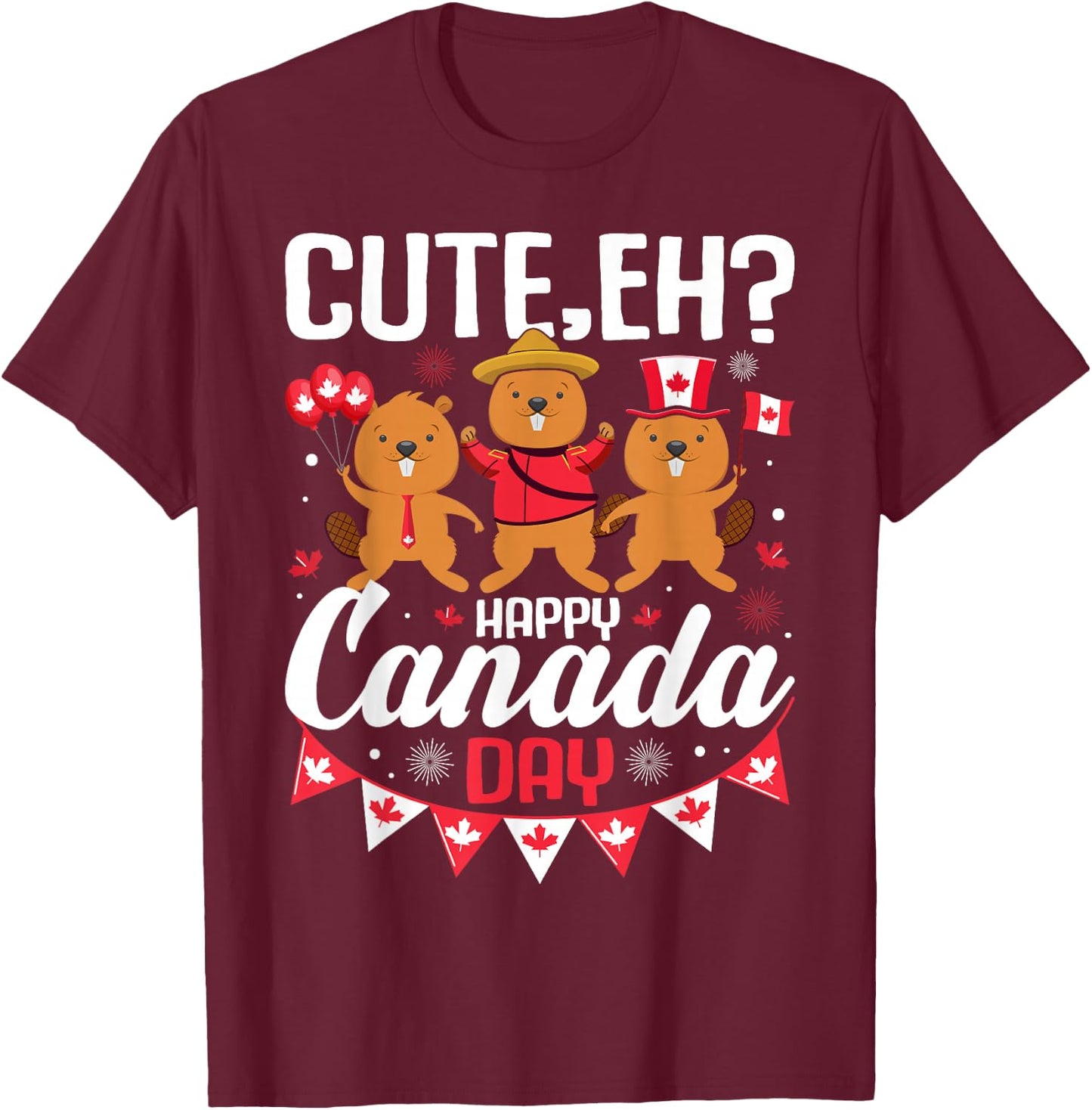 Cute Eh Happy Canada day Flag for Boys girls Kids Toddler T-Shirt - T-Shirt | Maroon
