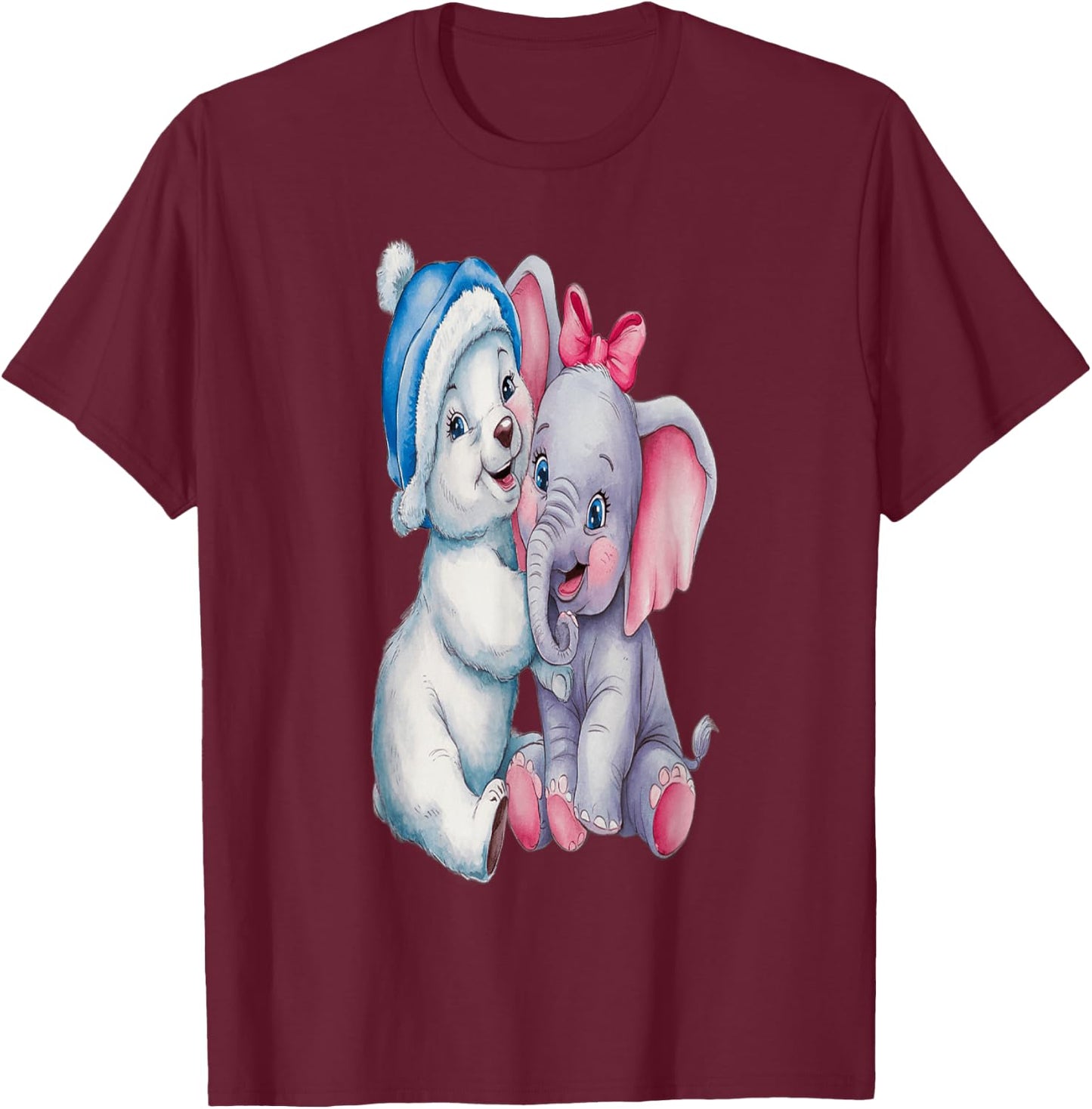 Ours caline éléphant , Black, S T-Shirt - T-Shirt | Maroon