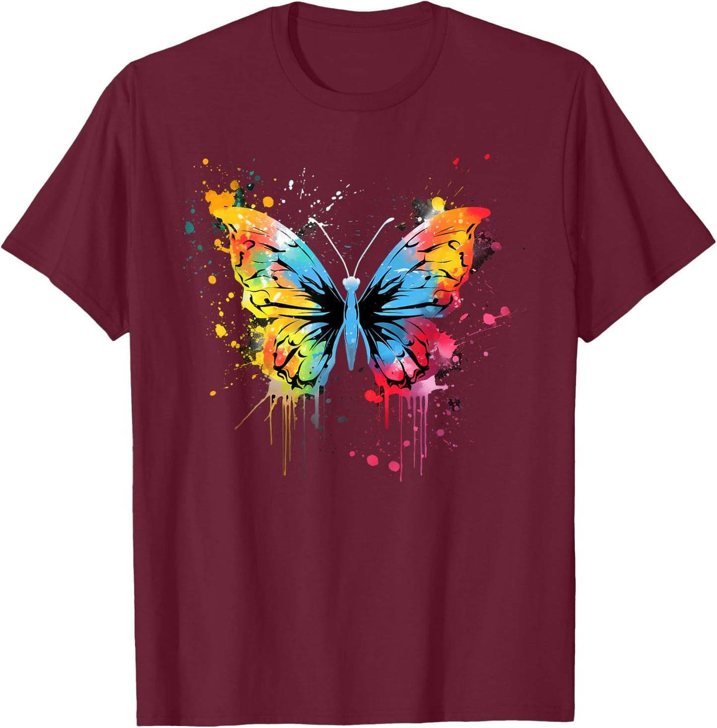 Artistic Colorful Pop Art painted Butterfly T-Shirt - T-Shirt | Maroon