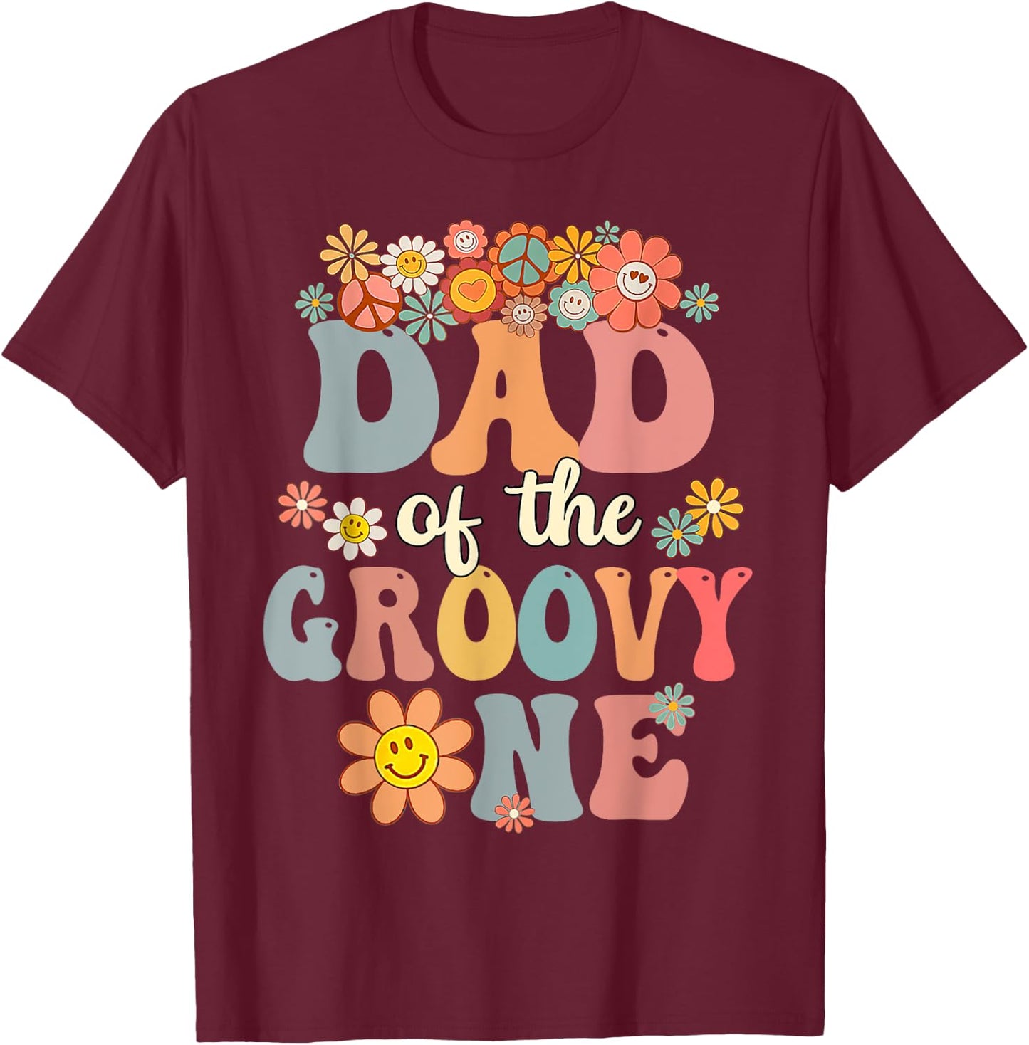 Retro Dad of Groovy One Matching Family 1st Birthday Party T-Shirt - T-Shirt | Maroon