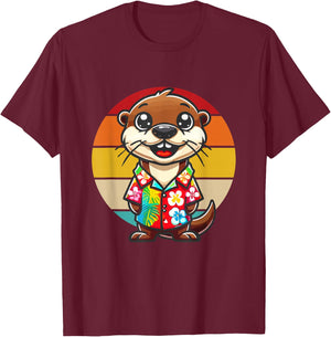 Summer Otter Hawaiian T-Shirt - T-Shirt | Maroon