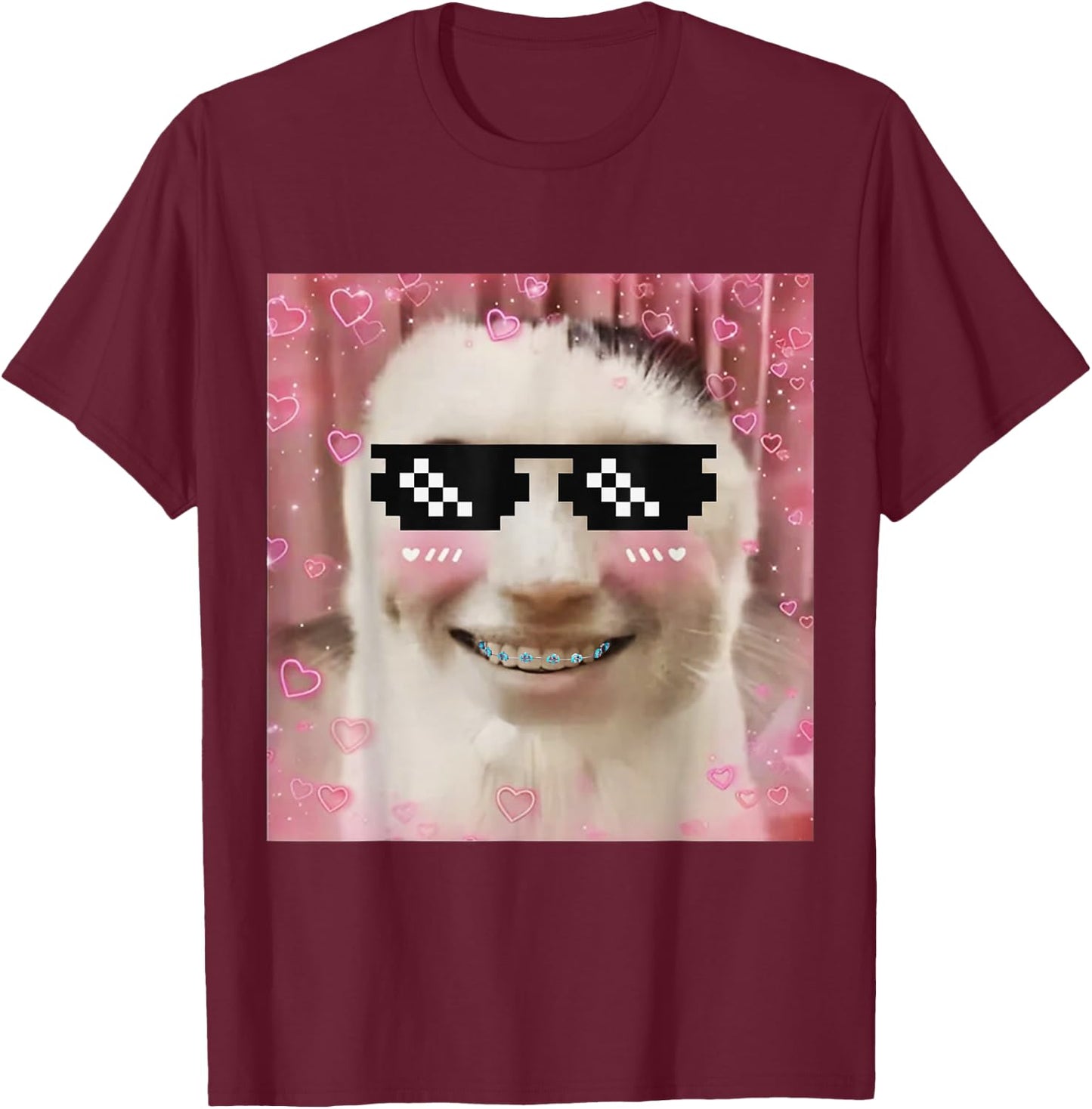 Goofy Ahh Cat Meme Dank Cursed Weirdcore Cringey Banana Cat T-Shirt - T-Shirt | Maroon