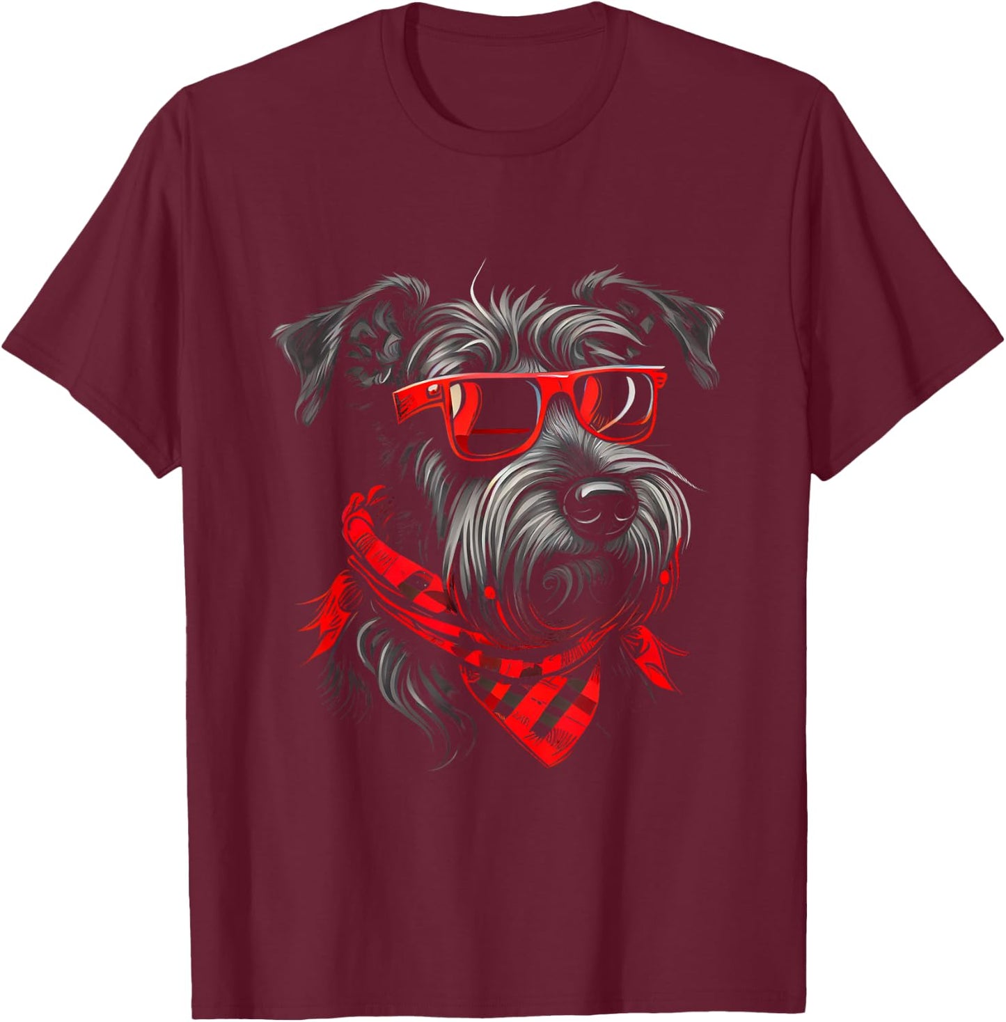 Miniature Schnauzer Sunglasses Bandana T-Shirt - T-Shirt | Maroon
