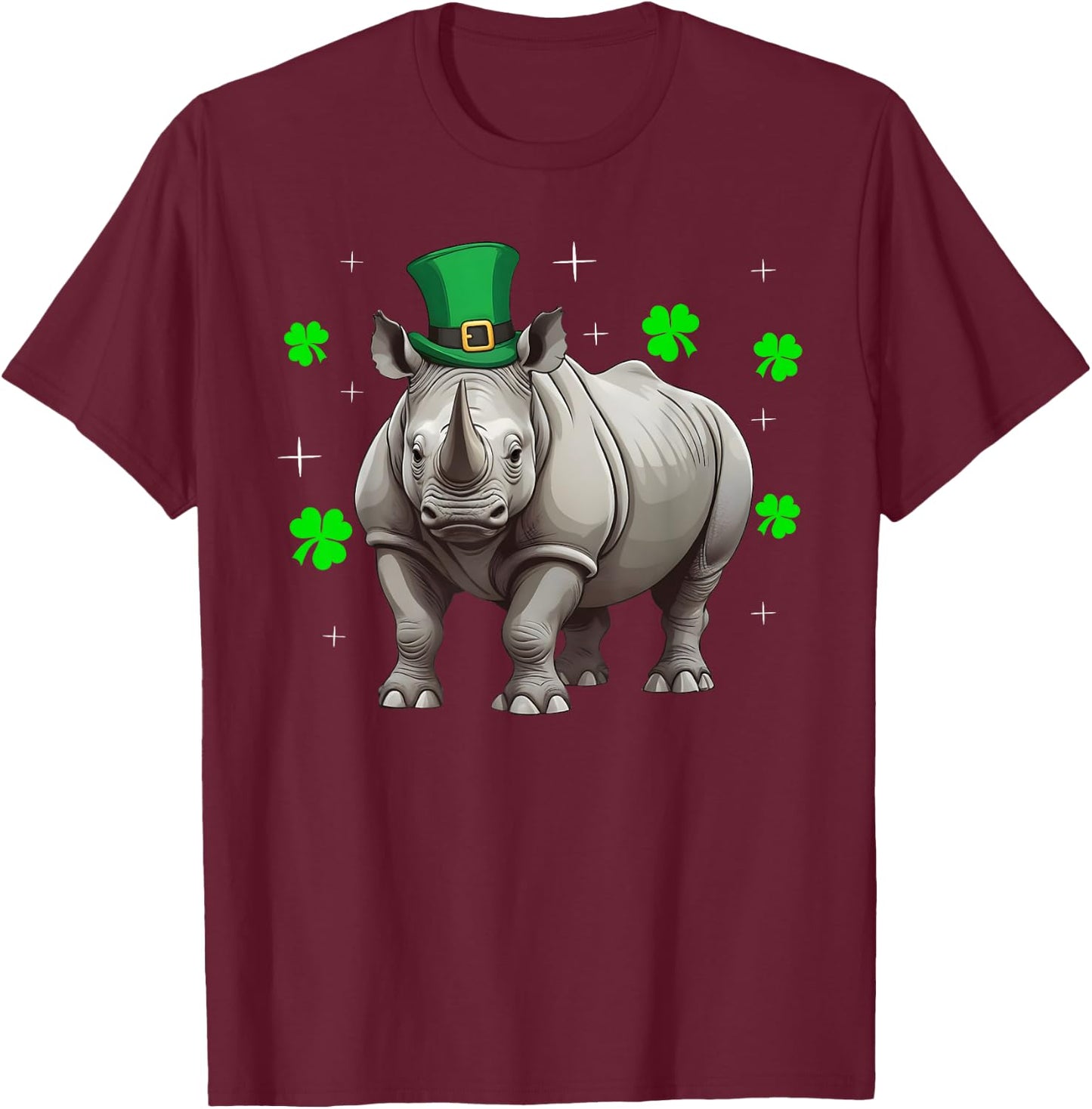 Irish Shamrock Leprechaun Hat Rhino St Patrick's Day T-Shirt - T-Shirt | Maroon