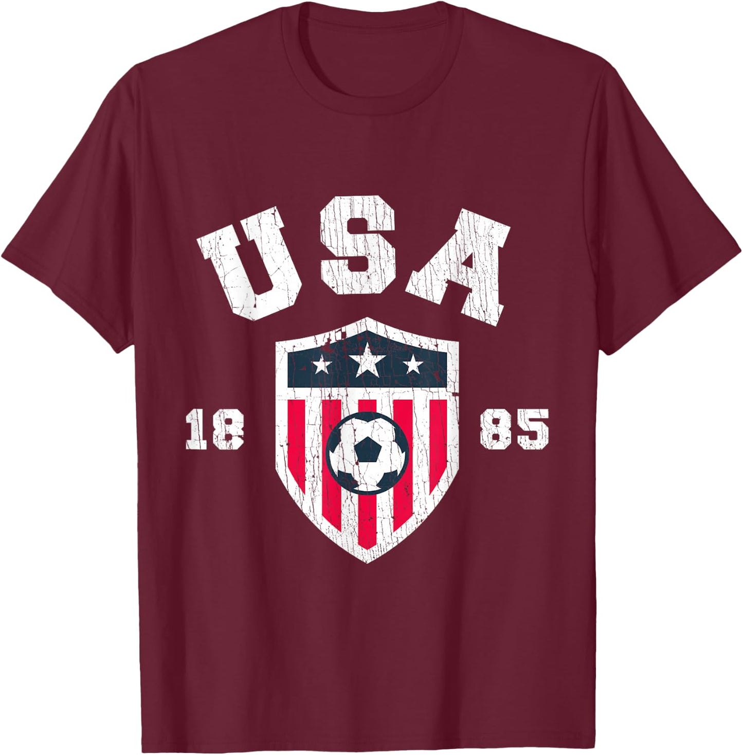 Vintage USA Soccer 1885 American Flag Football T-Shirt - T-Shirt | Maroon