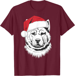 Joyful Akita Santa Dog on Akita Christmas T-Shirt - T-Shirt | Maroon