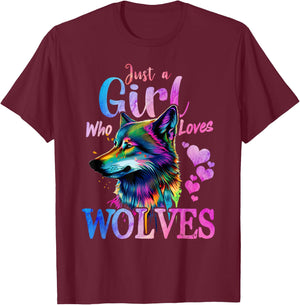 Just a Girl Who Loves Wolves Funny Women Wolf Lover T-Shirt - T-Shirt | Maroon