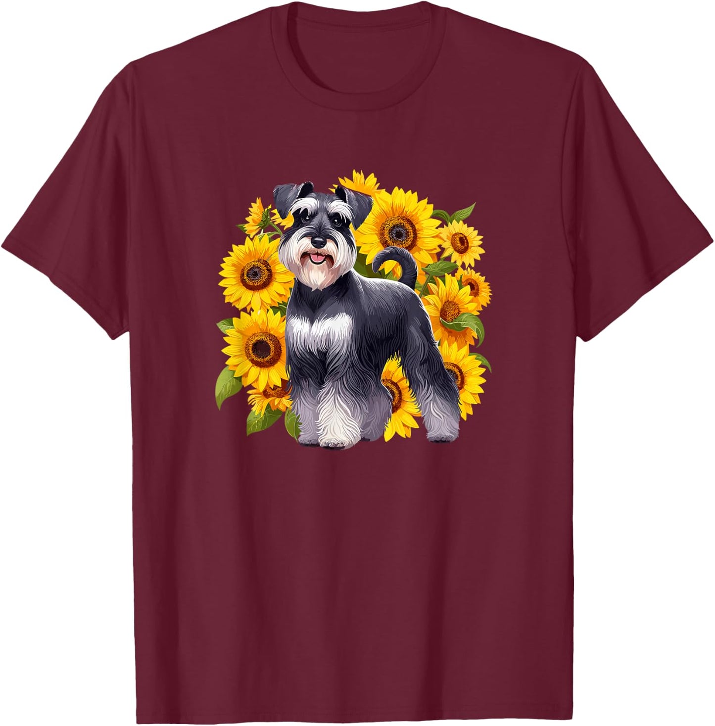 & Girls Sunflowers Flowers Miniature Schnauzer Lover T-Shirt - T-Shirt | Maroon