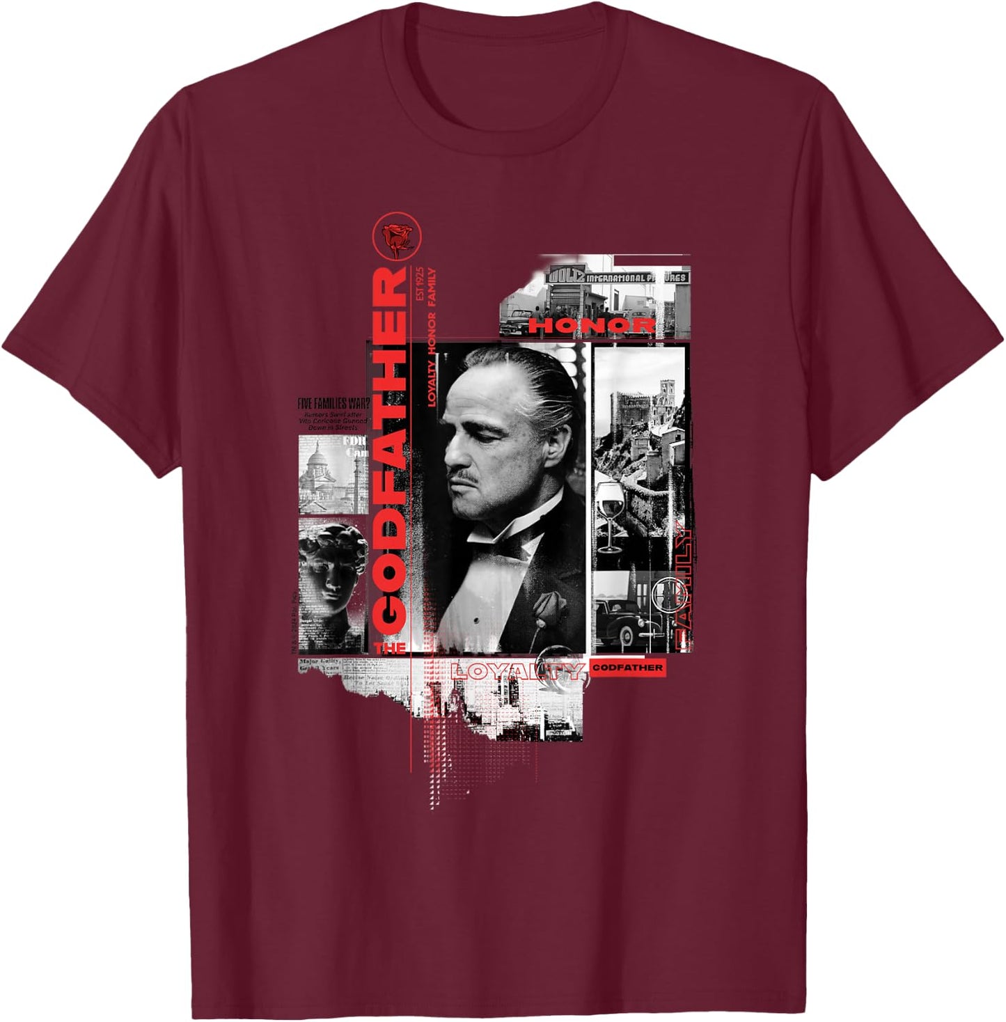 Godfather Don Collage T-Shirt - T-Shirt | Maroon