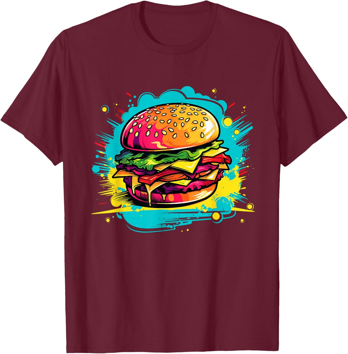Colorful Burger T-Shirt - T-Shirt | Maroon