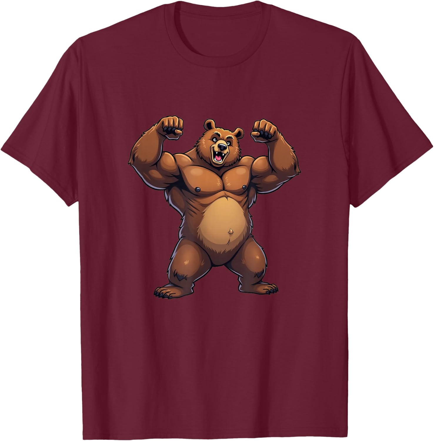 I Love Bear Funny Gay Daddy LGBTQ Pride Cartoon Style Muscle T-Shirt - T-Shirt | Maroon