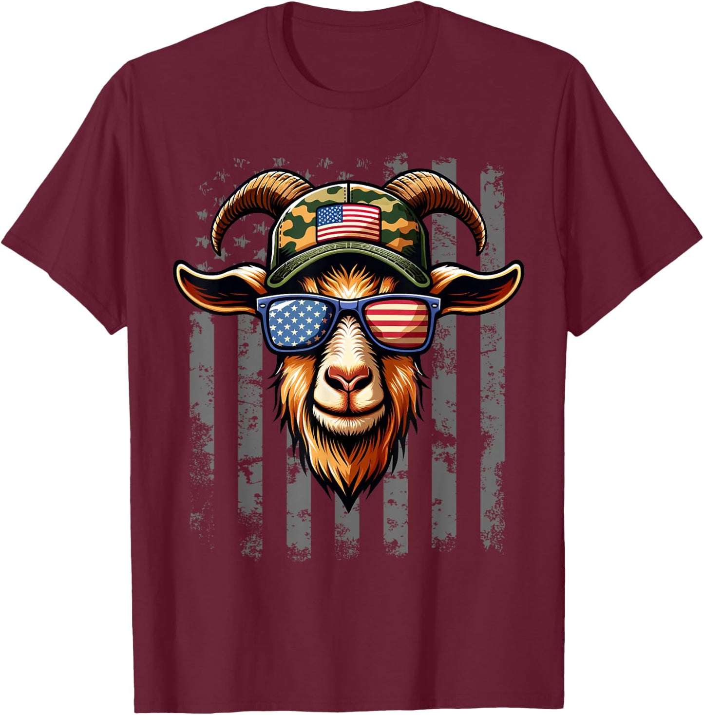 4th July Goat USA Flag Dad Father America Men Boys Kids T-Shirt - T-Shirt | Maroon