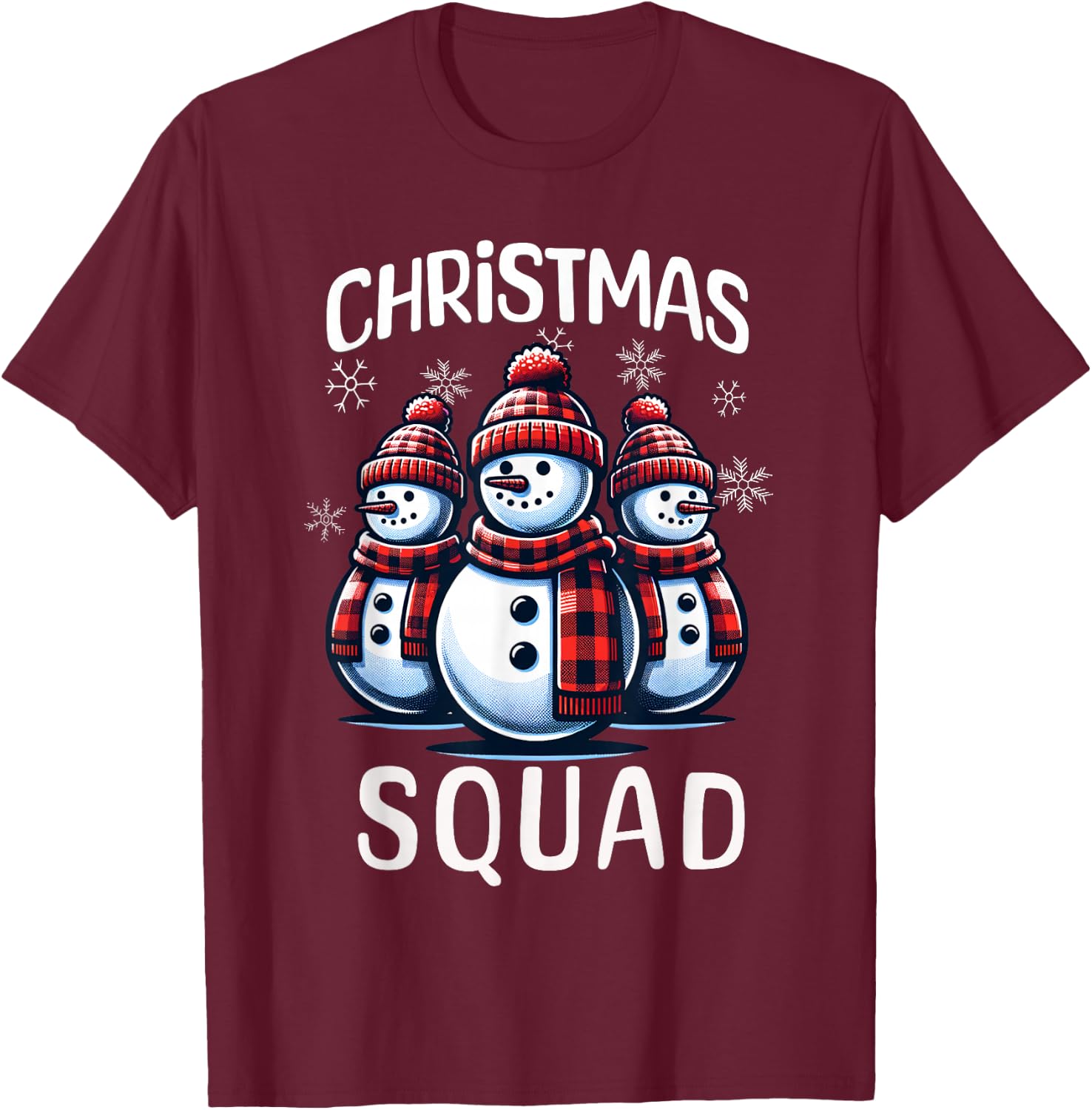 Snowman Family Group Matching Christmas Squad T-Shirt - T-Shirt | Maroon