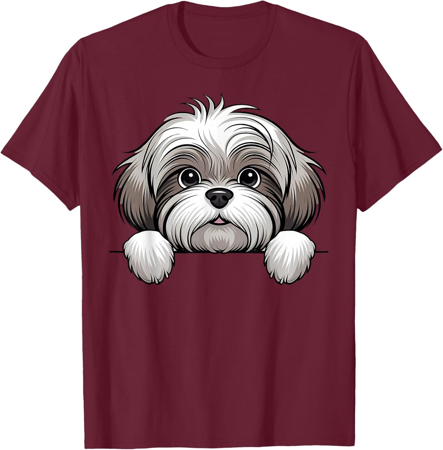 Cute Lhasa Apso Peeking Pocket Puppy Funny Dog Lover T-Shirt - T-Shirt | Maroon