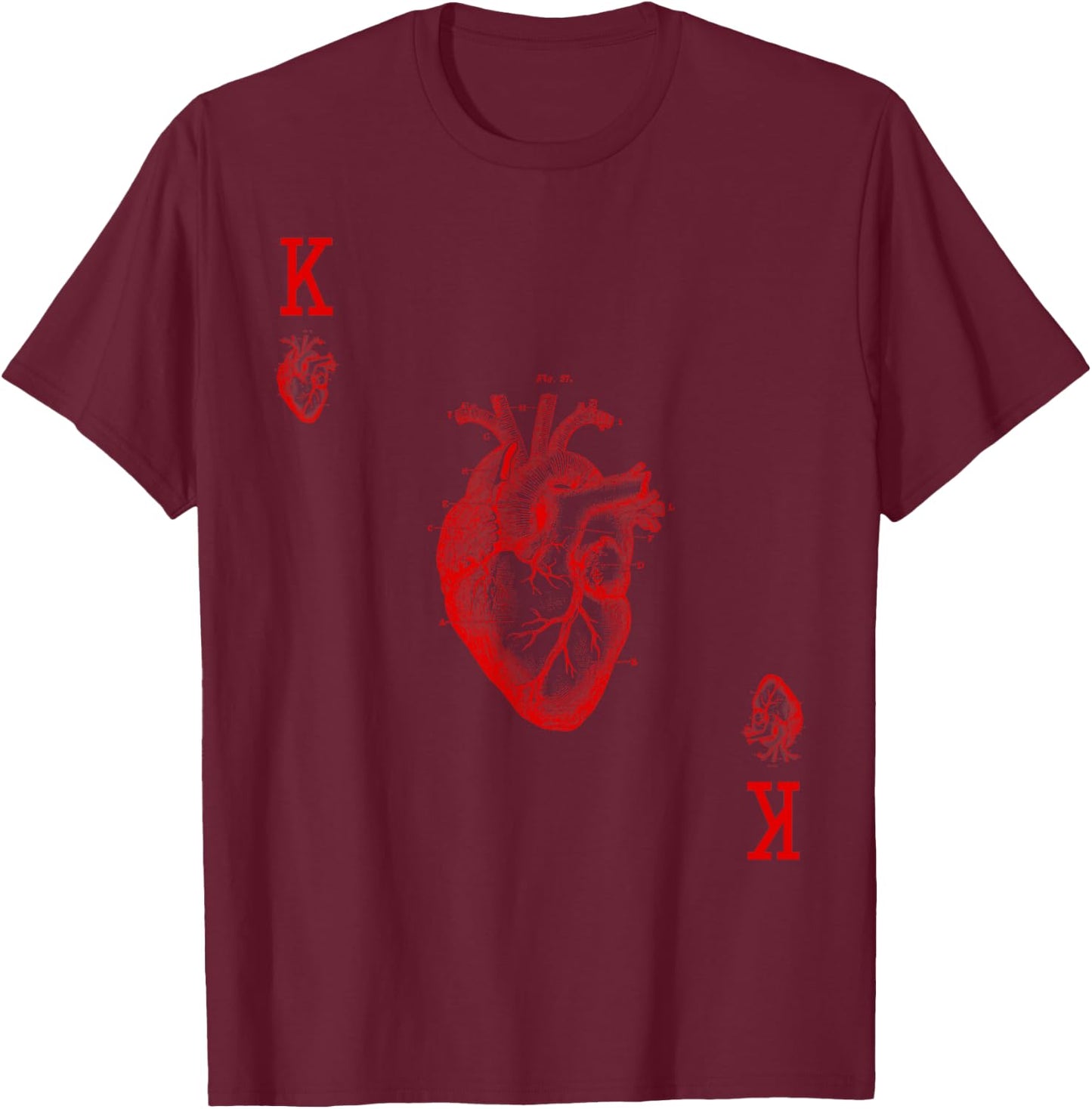 King of Hearts Vintage Crown Engraving Card T-Shirt - T-Shirt | Maroon