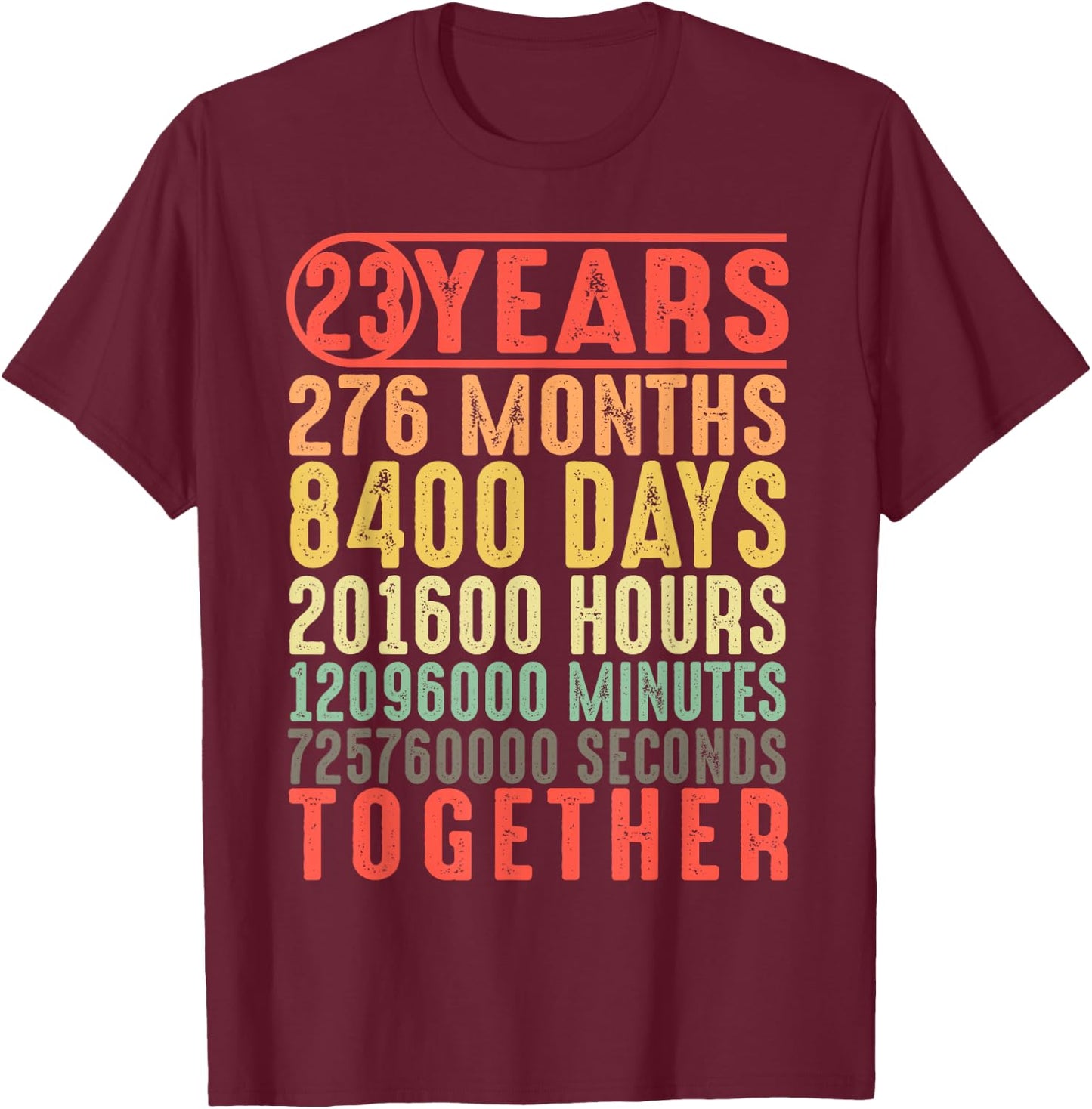 23rd Anniversary 23 Years Couple 23rd Wedding Anniversary T-Shirt - T-Shirt | Maroon
