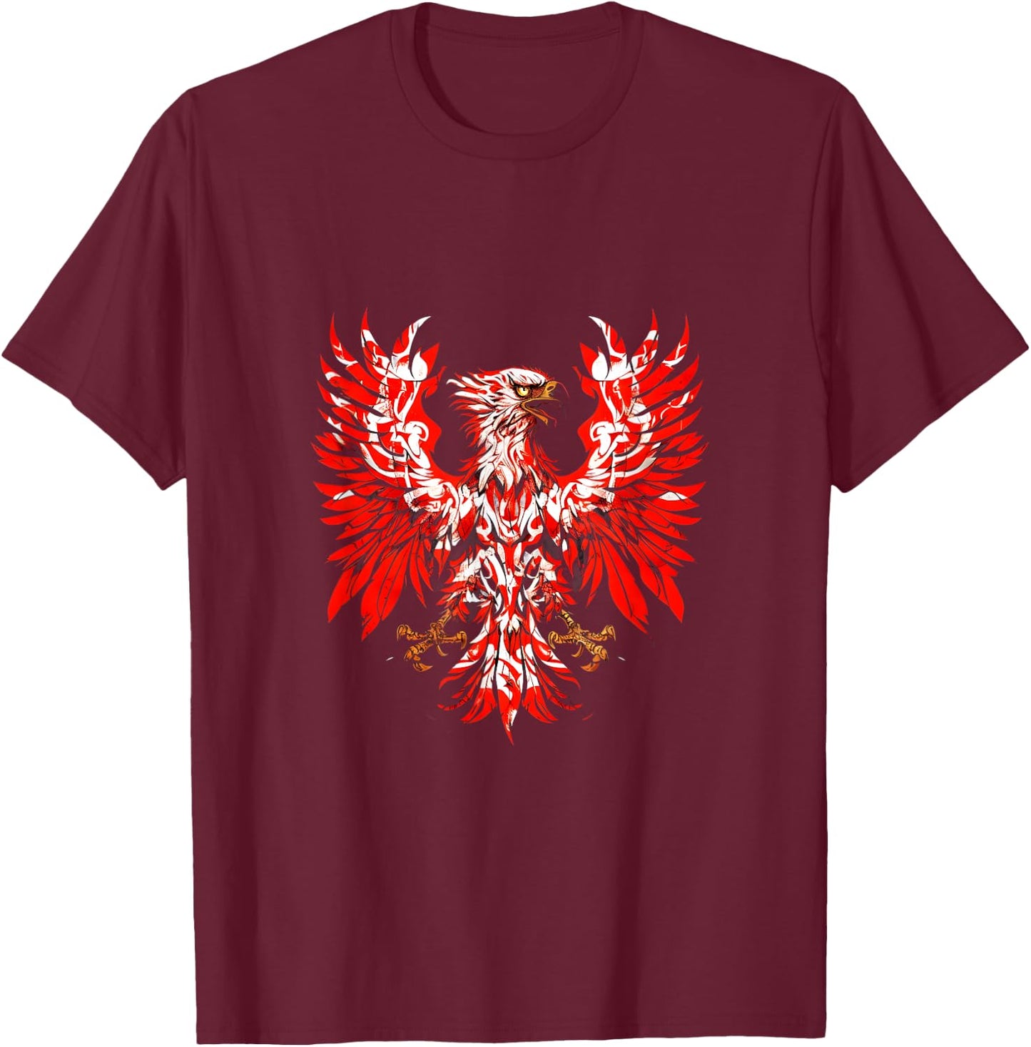 PolishDesigns Polish Eagle Poland Polska - Black, Small, Classic Fit, Short Sleeve, -Adult, All Ages, Polish Heritage, Flag Enthusiasts T-Shirt - T-Shirt | Maroon