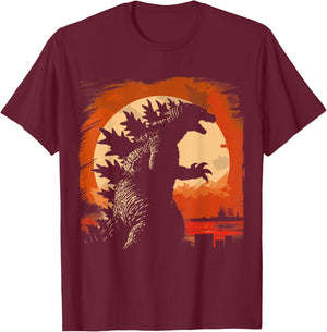 Retro Vintage Japanese Art Legendary Rare Kaiju , -Adults, -Kids, Black, Small, Short Sleeve T-Shirt - T-Shirt | Maroon