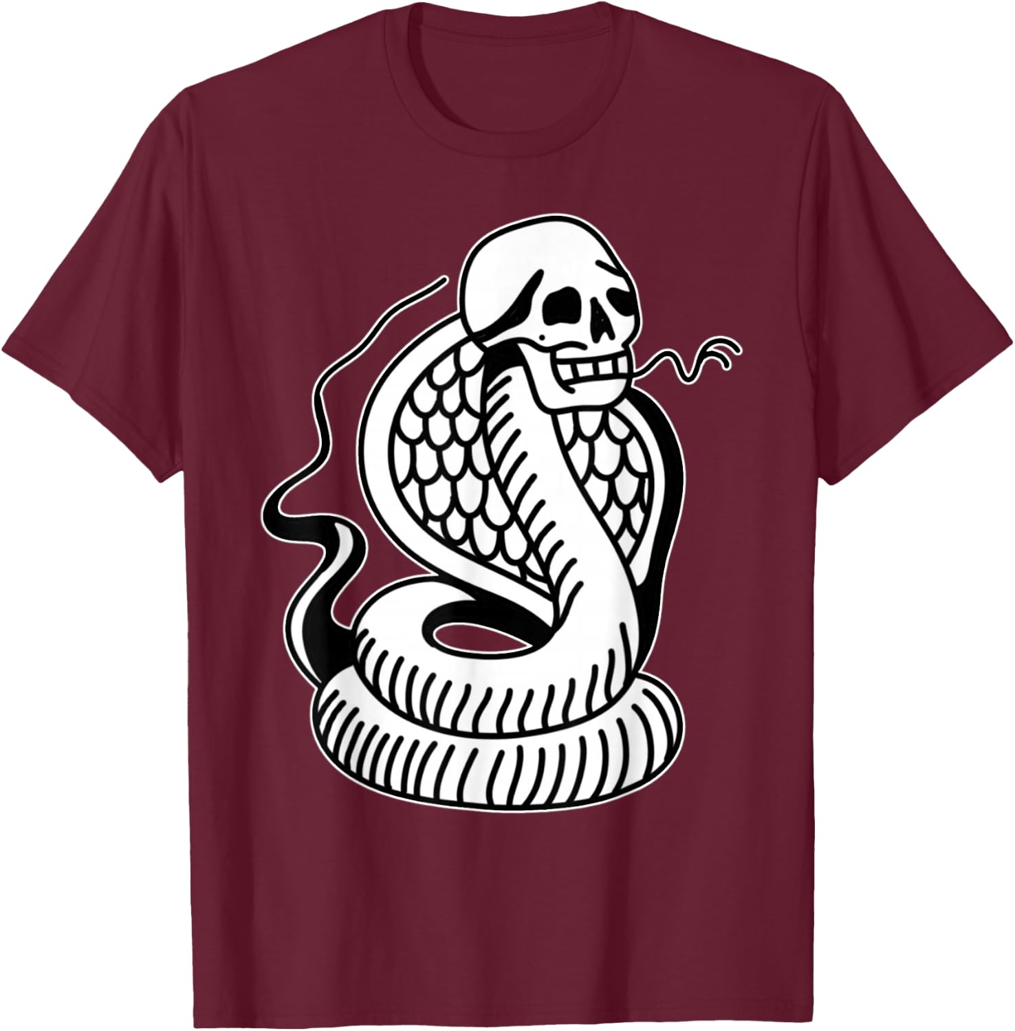 Cobra Snake Skull Blackwork Tattoo Flash T-Shirt - T-Shirt | Maroon