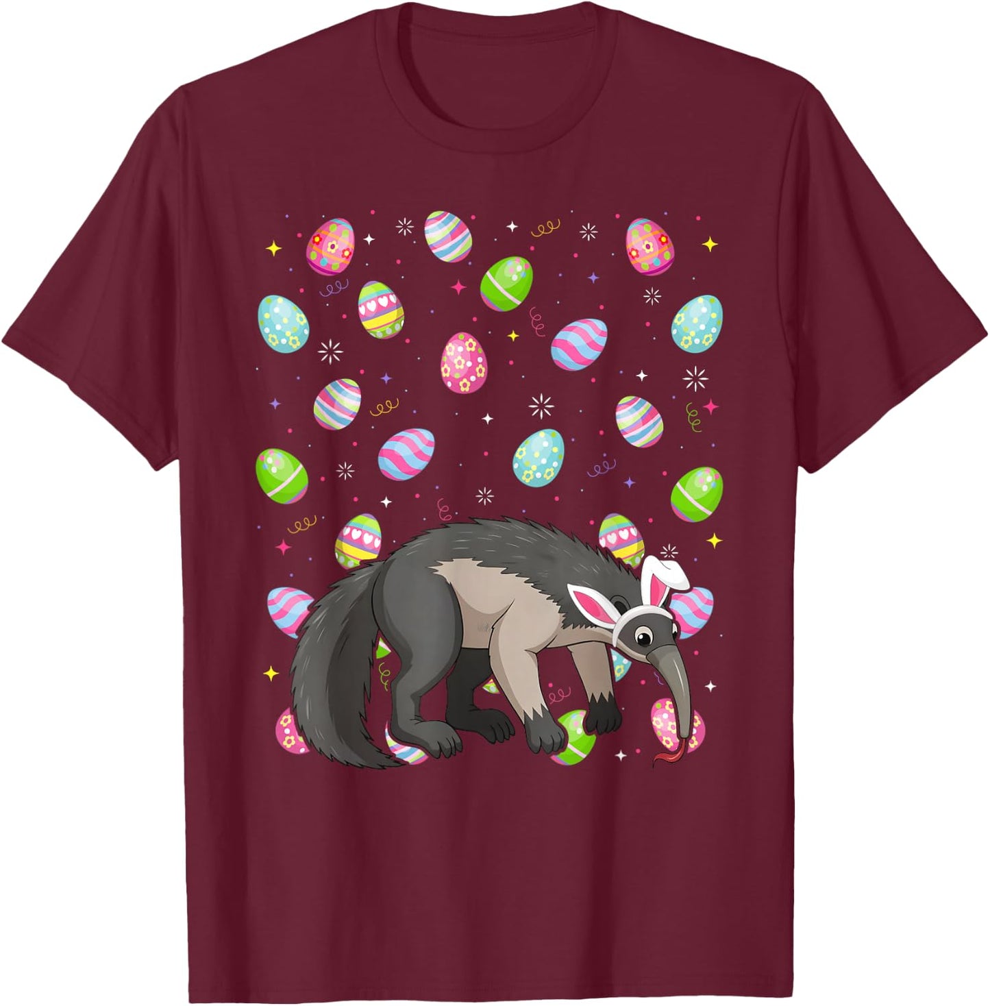 Anteater Happy Easter Egg Hunt Bunny Ear Anteater Easter T-Shirt - T-Shirt | Maroon