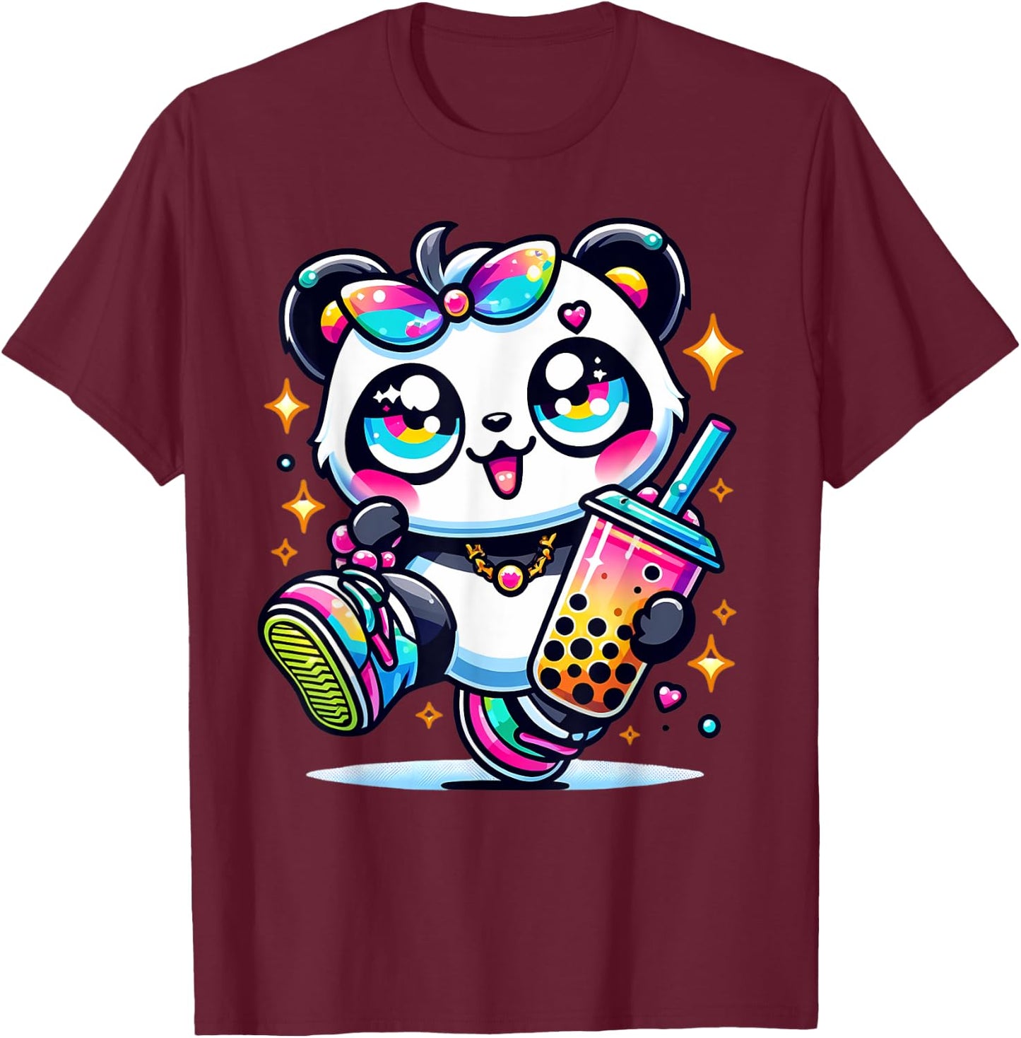Panda Kawaii Boba Bubble Tea Anime Cute For Kids T-Shirt - T-Shirt | Maroon