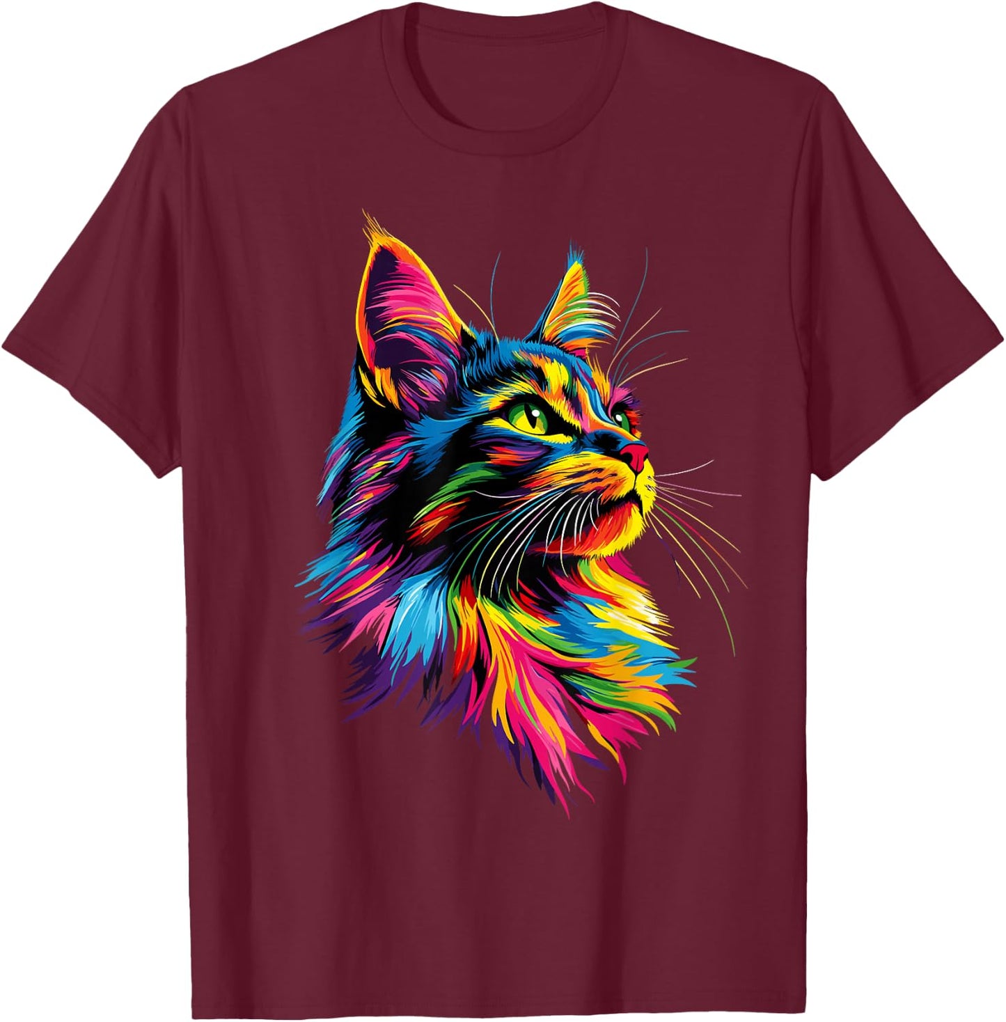 Maine Coon Cat Colors Rainbow Colorful Maine-Coon , Black, S T-Shirt - T-Shirt | Maroon