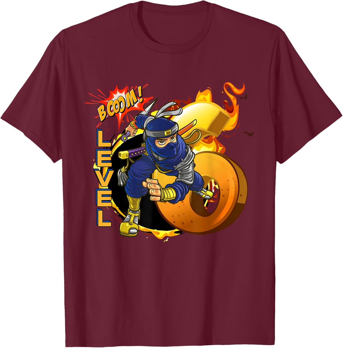 Kinder Ninja Geburtstag, 6 Jahre, Booom Level Ninja 6 T-Shirt - T-Shirt | Maroon