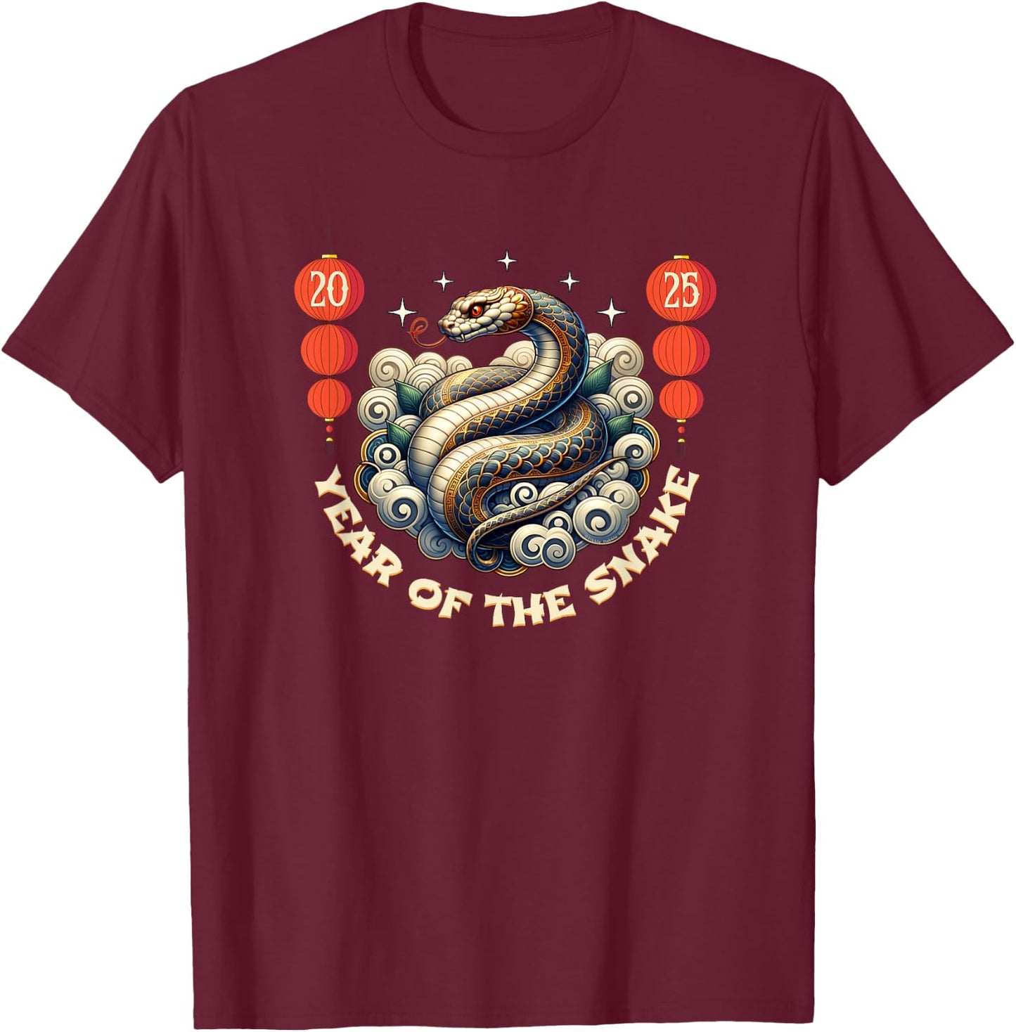 Adult Snake Black Small Modern Classic Fit Crew Collar Collarless Short Sleeve T-Shirt - T-Shirt | Maroon