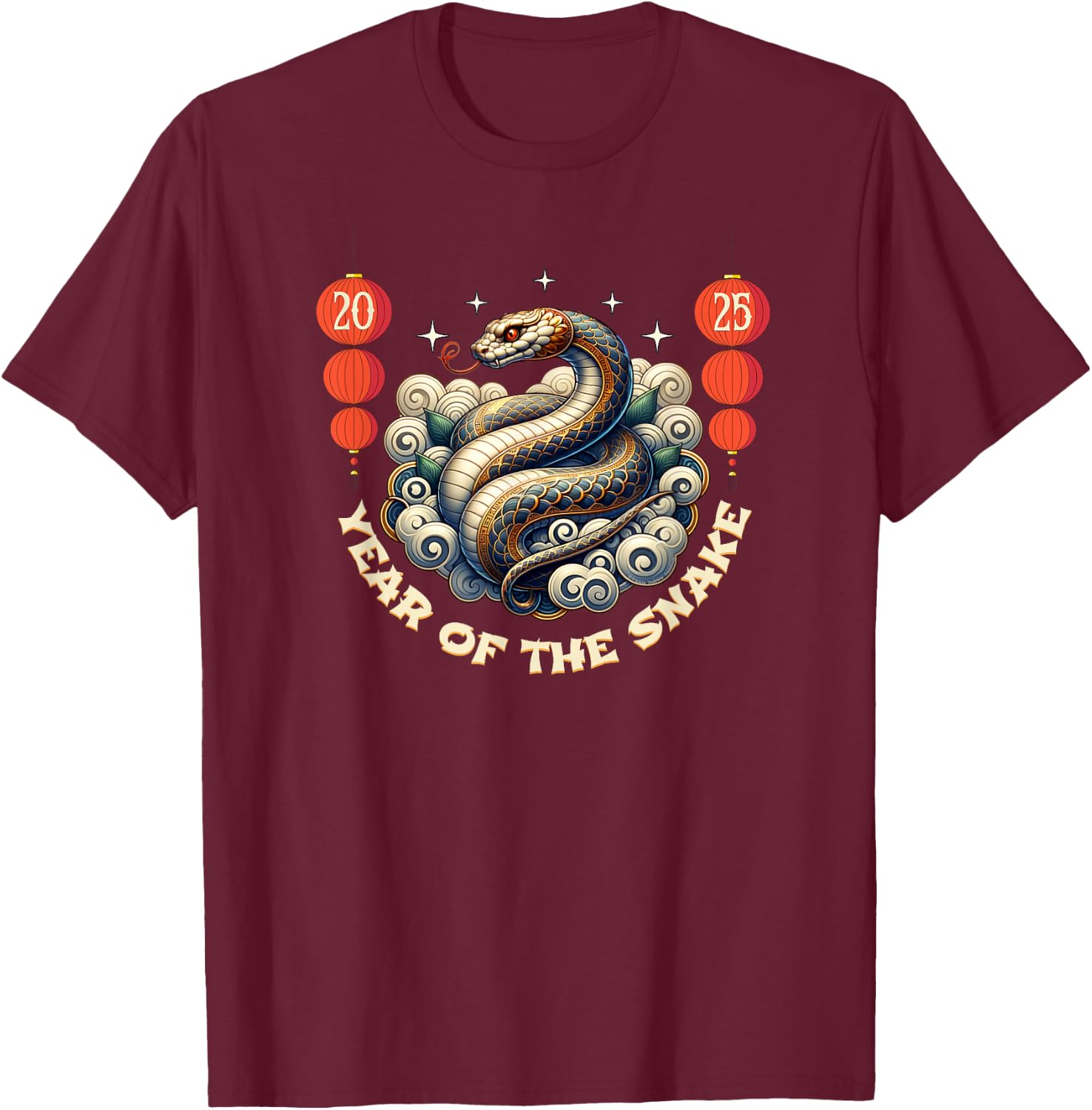 Adult Snake Black Small Modern Classic Fit Crew Collar Collarless Short Sleeve T-Shirt - T-Shirt | Maroon