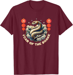 Adult Snake Black Small Modern Classic Fit Crew Collar Collarless Short Sleeve T-Shirt - T-Shirt | Maroon