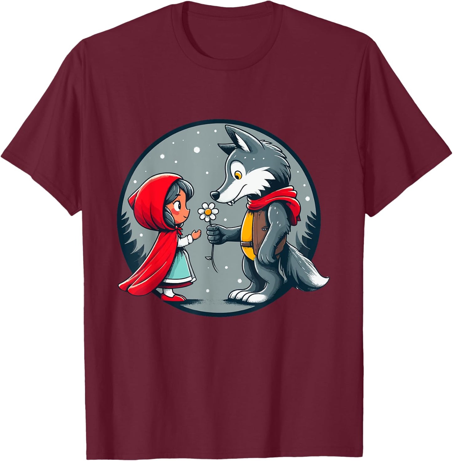 Little Red Riding Hood Wolf Fairy Tale Forest Children Cute T-Shirt - T-Shirt | Maroon