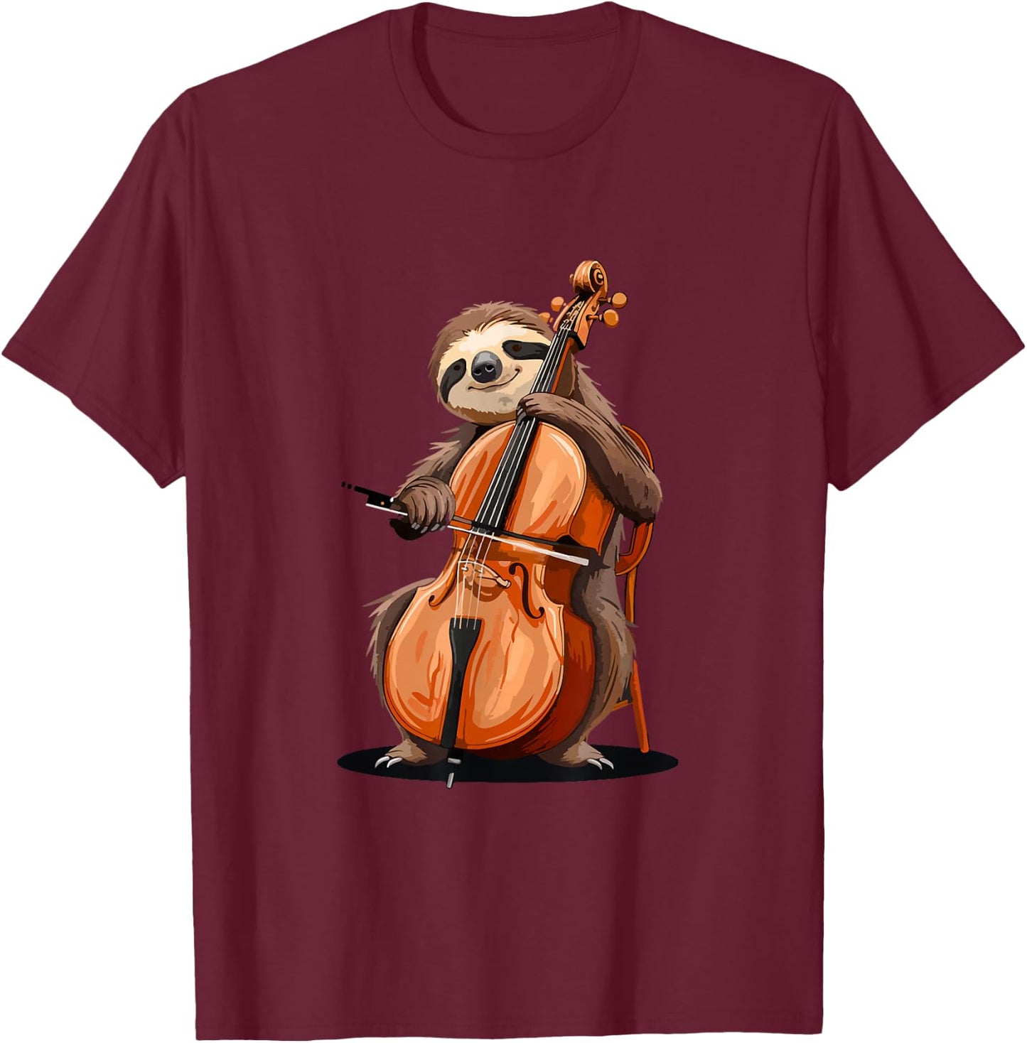 Sloth Playing Cello T-Shirt - T-Shirt | Maroon