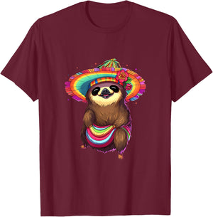 Sloth Mexican Hat Sombrero Cinco de Mayo Sloth Lover T-Shirt - T-Shirt | Maroon