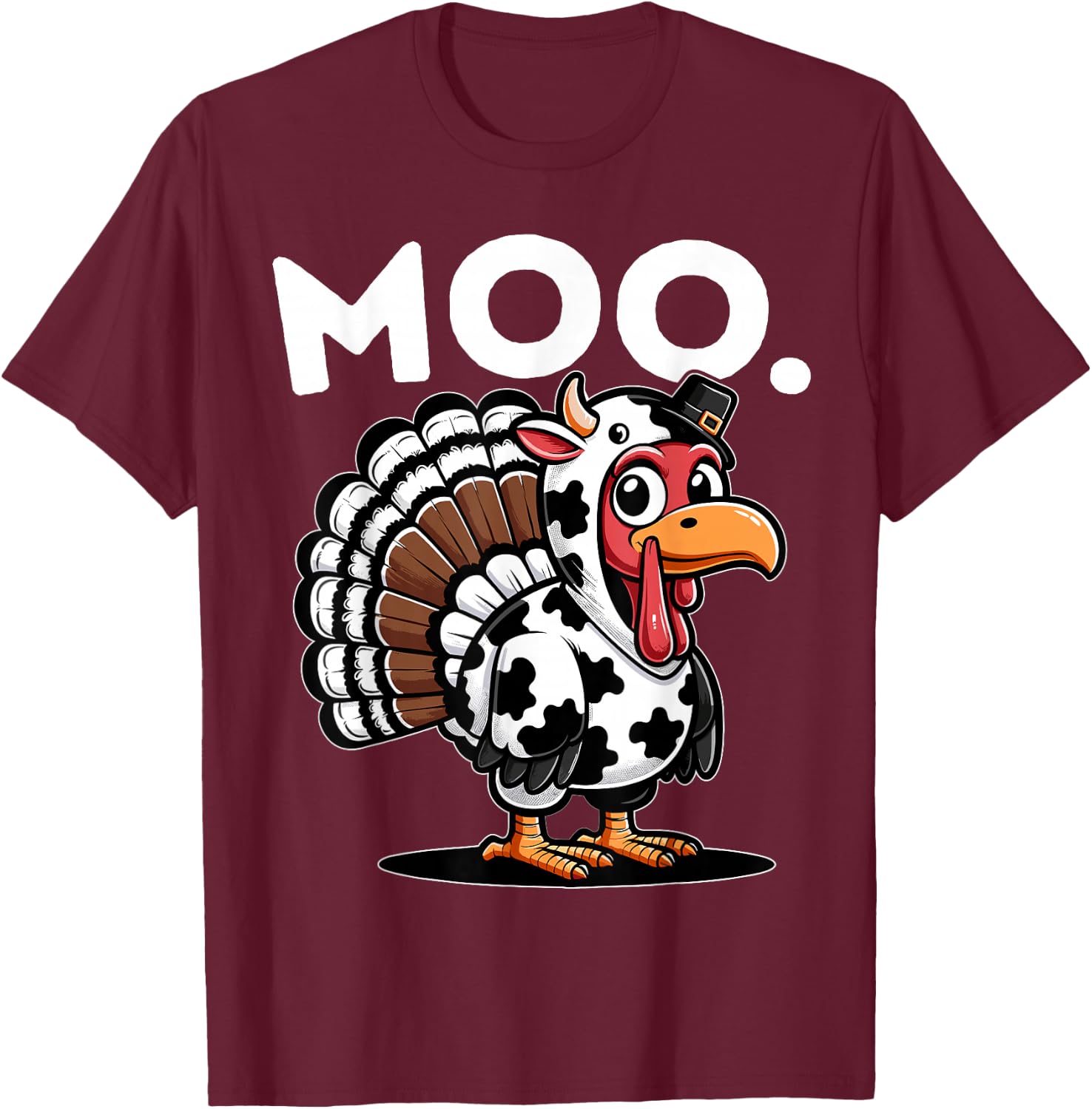 Turkey Moo Funny Cow Thanksgiving Kids Boys Girls Men Women T-Shirt - T-Shirt | Maroon