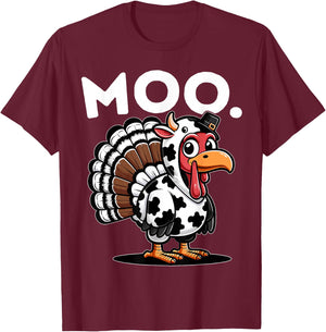 Turkey Moo Funny Cow Thanksgiving Kids Boys Girls Men Women T-Shirt - T-Shirt | Maroon