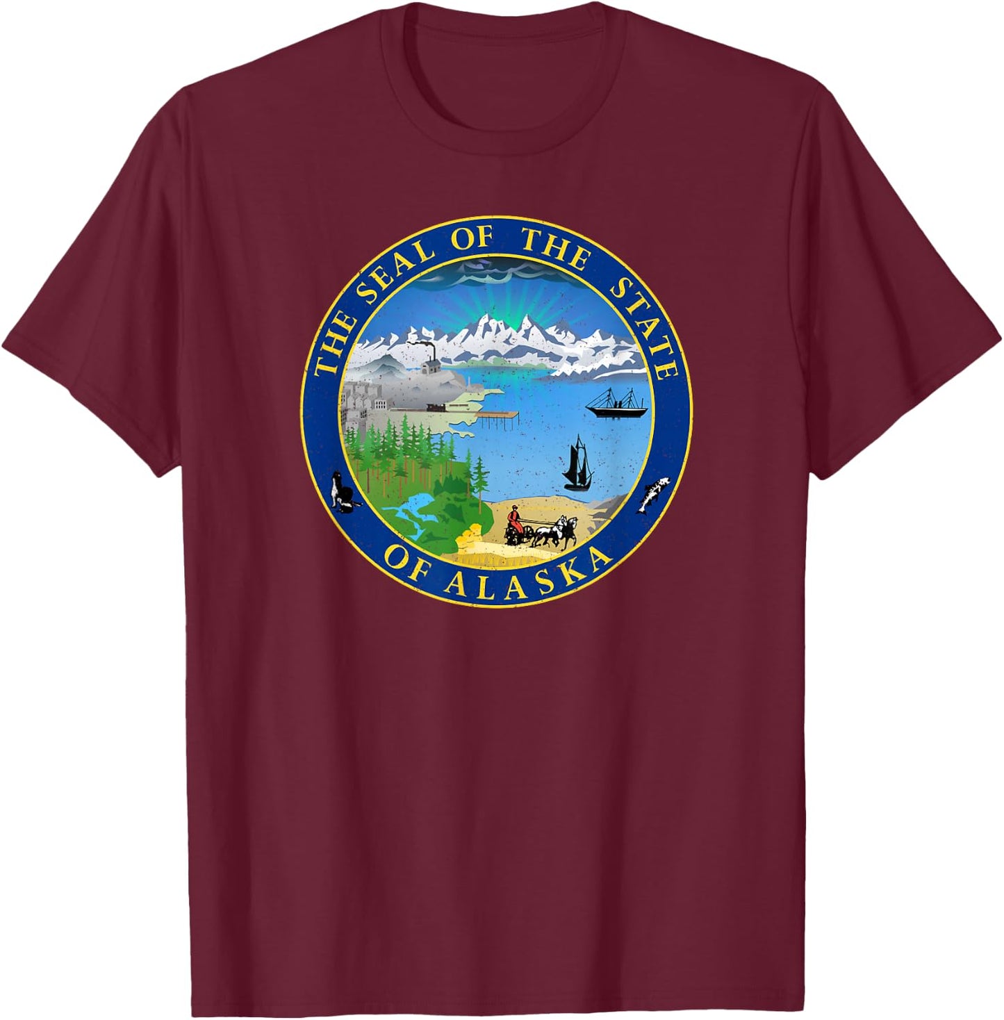 Alaska State Seal Flag T-Shirt - T-Shirt | Maroon