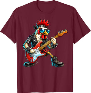 Funny Punk Chicken Rock N Roll Chicken Guitar Band T-Shirt - T-Shirt | Maroon