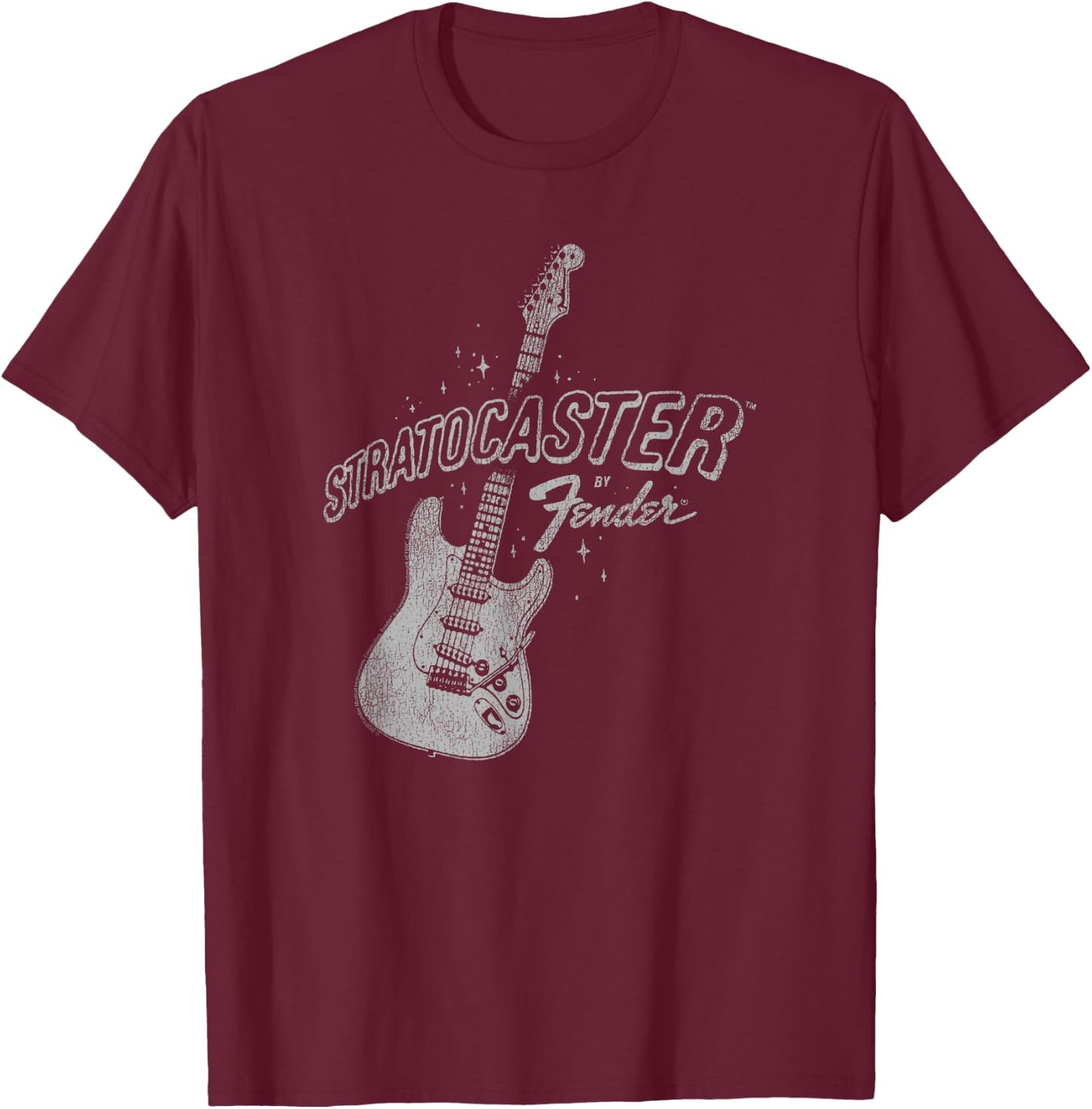 Fender Stratocaster Sparkling Guitar Vintage Poster T-Shirt - T-Shirt | Maroon
