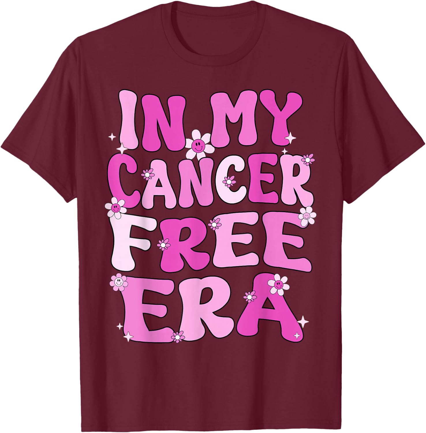 In My Cancer Free Era Retro Groovy Breast Cancer Awareness T-Shirt - T-Shirt | Maroon