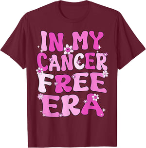 In My Cancer Free Era Retro Groovy Breast Cancer Awareness T-Shirt - T-Shirt | Maroon
