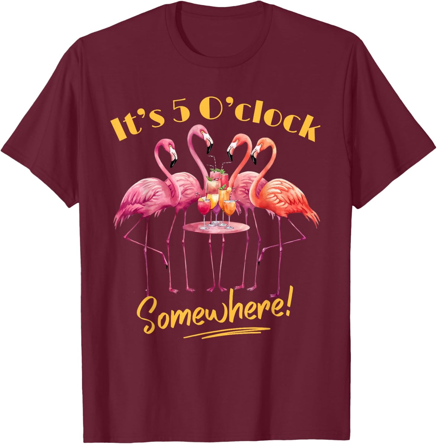 It's 5 O'Clock Somewhere Flamingo Tropical Margarita Party T-Shirt - T-Shirt | Maroon