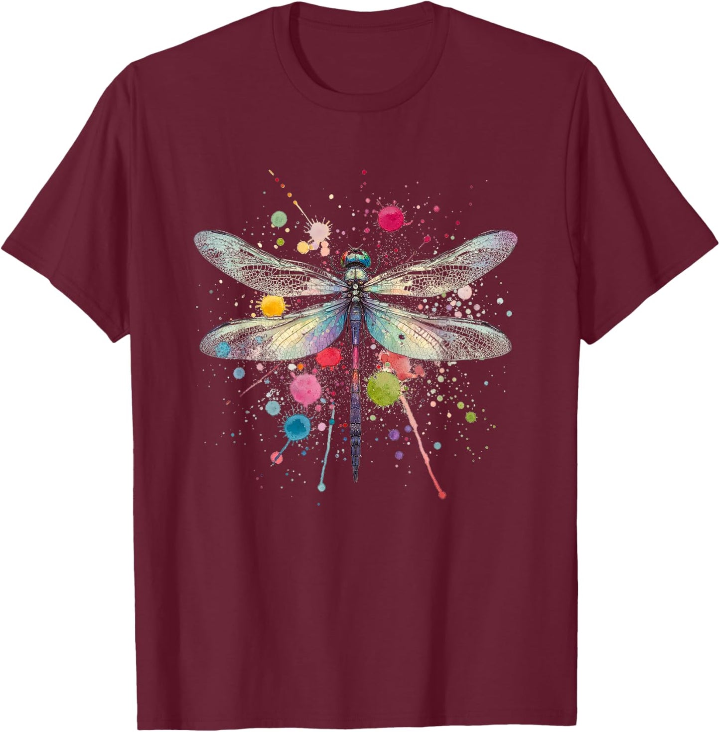 Vibrant Dragonfly Splatter for All Occasions T-Shirt - T-Shirt | Maroon