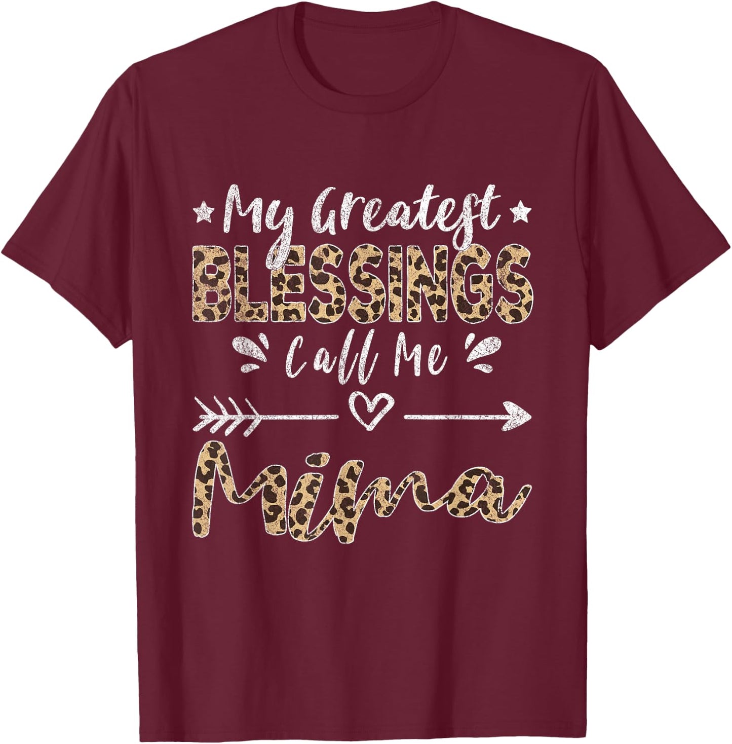 My Greatest Blessings Call Me Mima Leopard T-Shirt - T-Shirt | Maroon