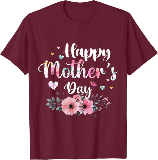 Joyeuse fête des mères 2026, Jolie Fleur pour Femme, Maman, Grand-mère T-Shirt - T-Shirt | Maroon