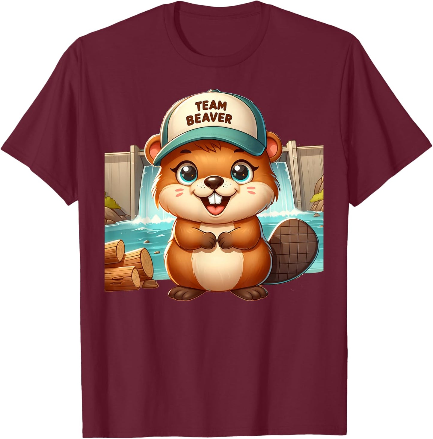 Team Beaver Cartoon Animal Funny Beavers Men Women Kids T-Shirt - T-Shirt | Maroon