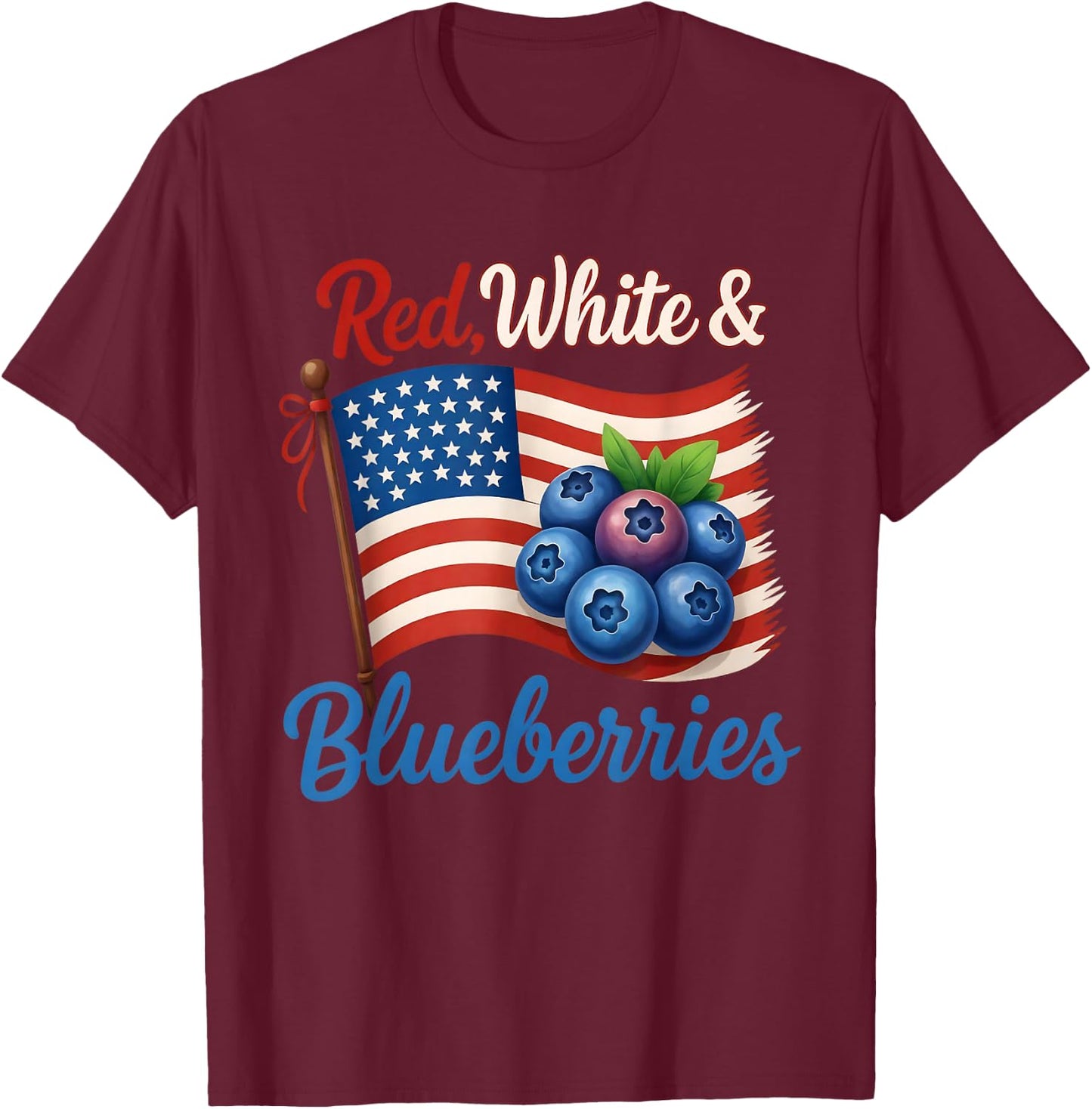(2 Side) Red White Blueberries Funny Patriotic USA Flag T-Shirt - T-Shirt | Maroon