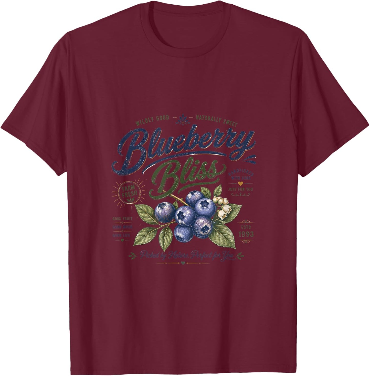 Blueberry Bliss Wildly Good Farm Fresh Vintage Retro Berry T-Shirt - T-Shirt | Maroon